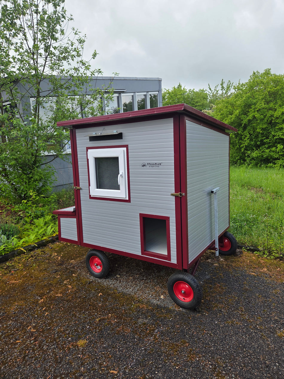 Hühnerstall - Hühnerhaus Rosina Allrad winterfest Stahlstall für 11 Hühner mit 4 Räder K10