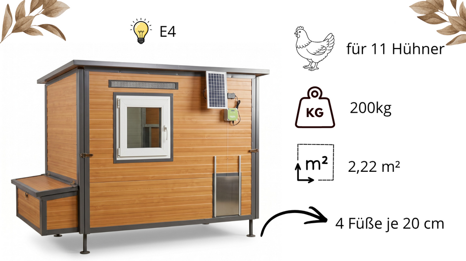 Hühnerstall - Hühnerhaus Rosina winterfest 150 cm groß für 11 Hühner mit 4 Füße E4