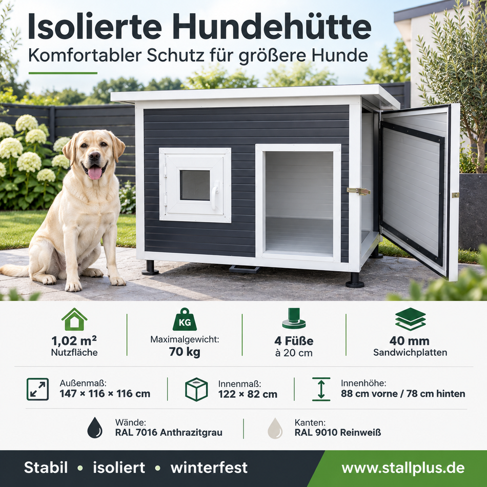 Insulated doghouse 130 x 90 cm for larger dogs