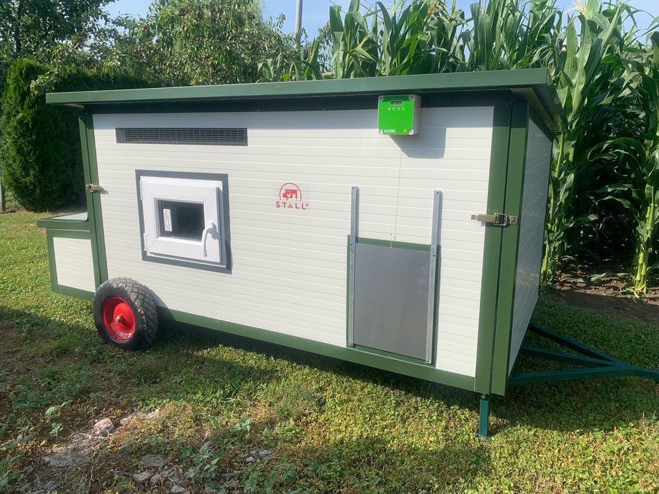 Hühnerstall - Hühnerhaus Rosina winterfest Stahlstall für 11 Hühner mit 2 Räder und Deichsel Gw/Chg