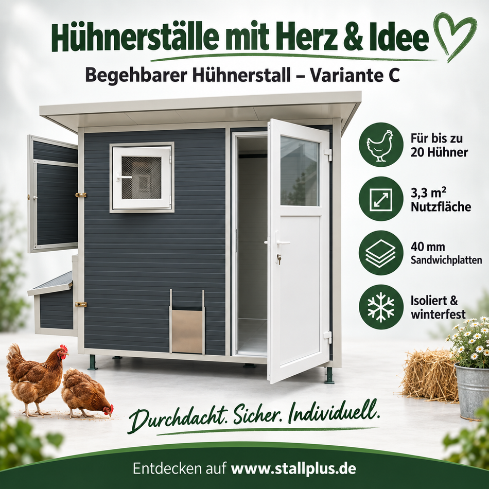 Mobile Hühnerstall begehbar 240 Stahlstall mit Extras Variante "C"