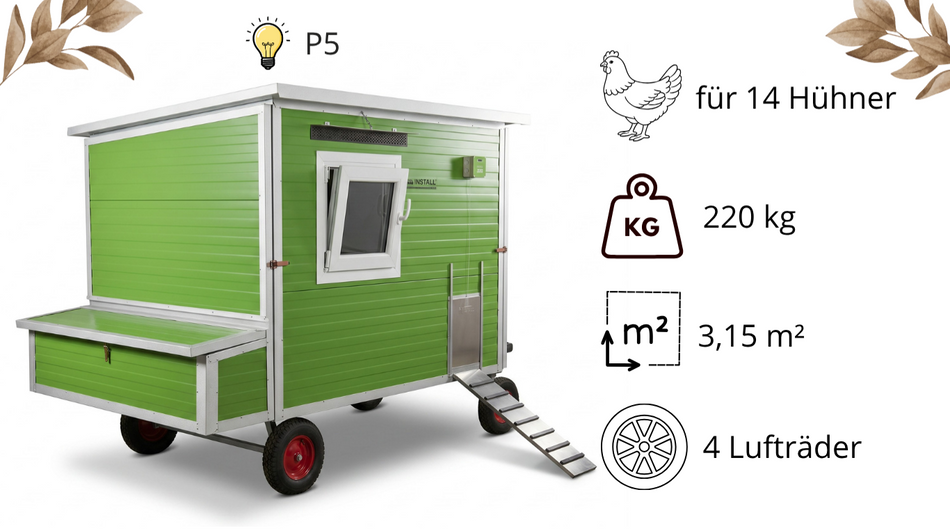 Hühnerstall Colette – 4 Räder 150 Hoch (Variante P5, isoliert & winterfest)