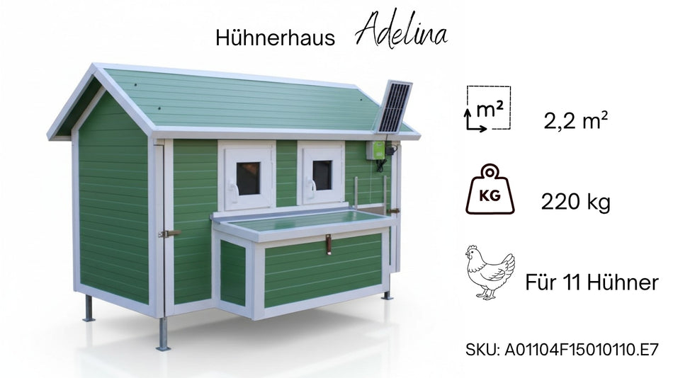 Chicken coop - Chicken house Adelina, winterproof for 11 chickens with 4 legs E7