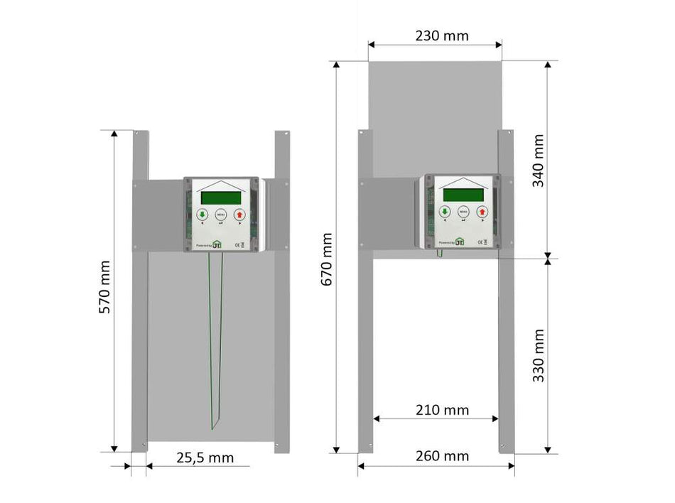 HK-Bat-RH Rahmengerät mit selbstverriegelnder Hühnerklappe 230x340mm + Schaltung Anlocklicht inkl. Montage