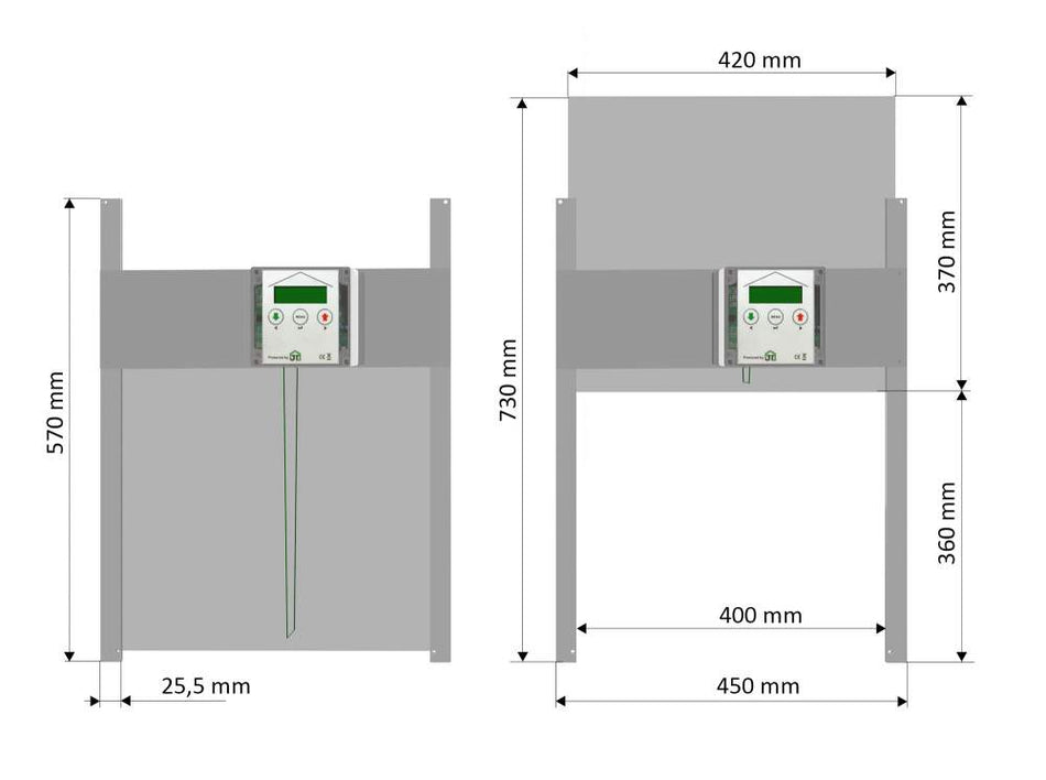 HK-Bat-RB Rahmengerät mit selbstverriegelnder BIO Hühnerklappe 420x370mm + Schaltung Anlocklicht inkl. Montage