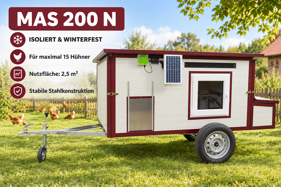 Chicken coop trailer, chicken house model "MAS 200 N", insulated steel coop