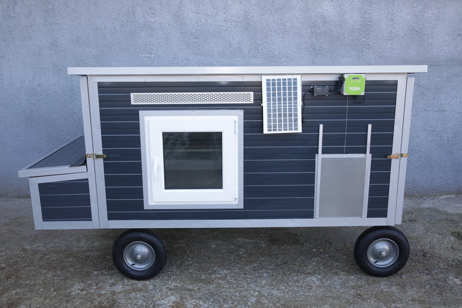 Hühnerstall - Hühnerhaus Rosina Allrad winterfest Stahlstall für 11 Hühner mit 4 Räder Ag/Wa
