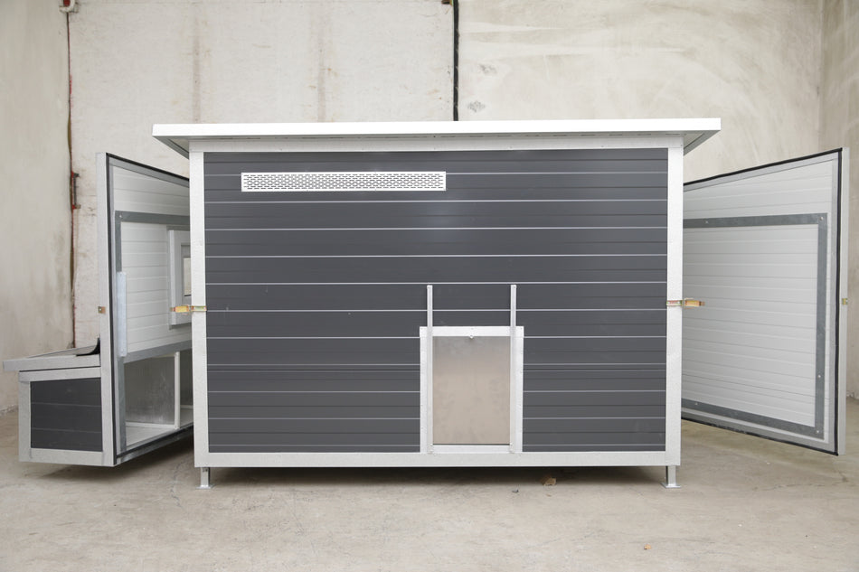 Hühnerstall - Hühnerhaus Colette winterfest Stahlstall für 14 Hühner mit 4 Füße Ag/Az