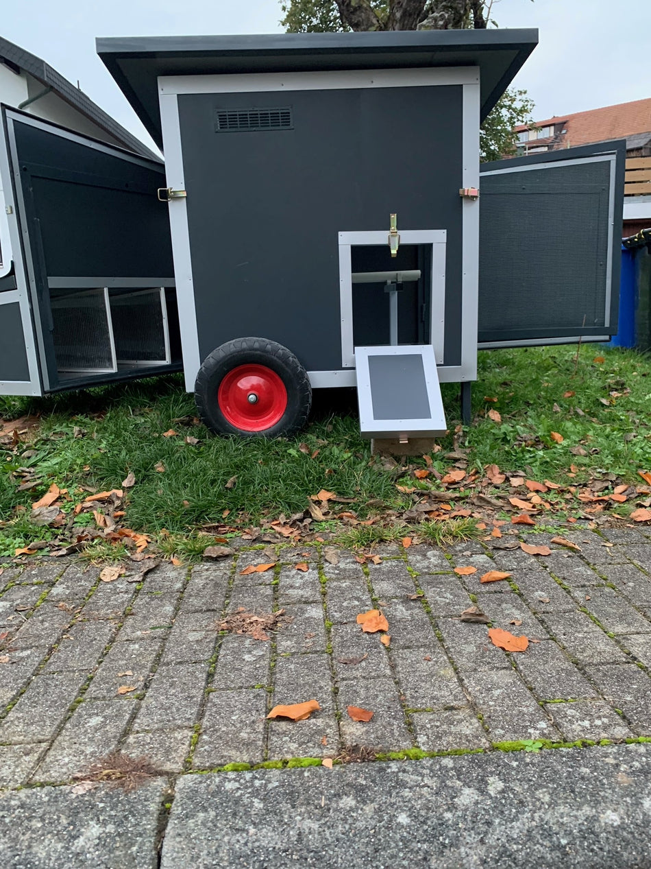 Hühnerstall - Hühnerhaus isoliert, winterfest Modell "Rosi" Mini mit 2 Räder für 6 Hühner Ag/Wa