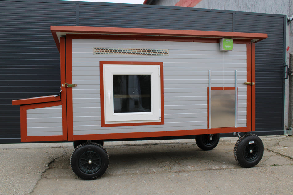 Hühnerstall - Hühnerhaus Rosina Allrad winterfest Stahlstall für 11 Hühner mit 4 Räder Wa/Kb