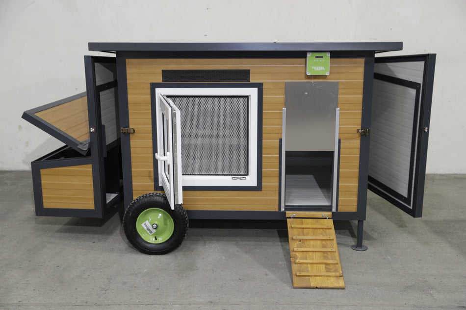 Hühnerstall - Hühnerhaus Rica mit 2 Räder winterfest Stahlstall für 8 Hühner inkl. Sommertür Ho/Ag