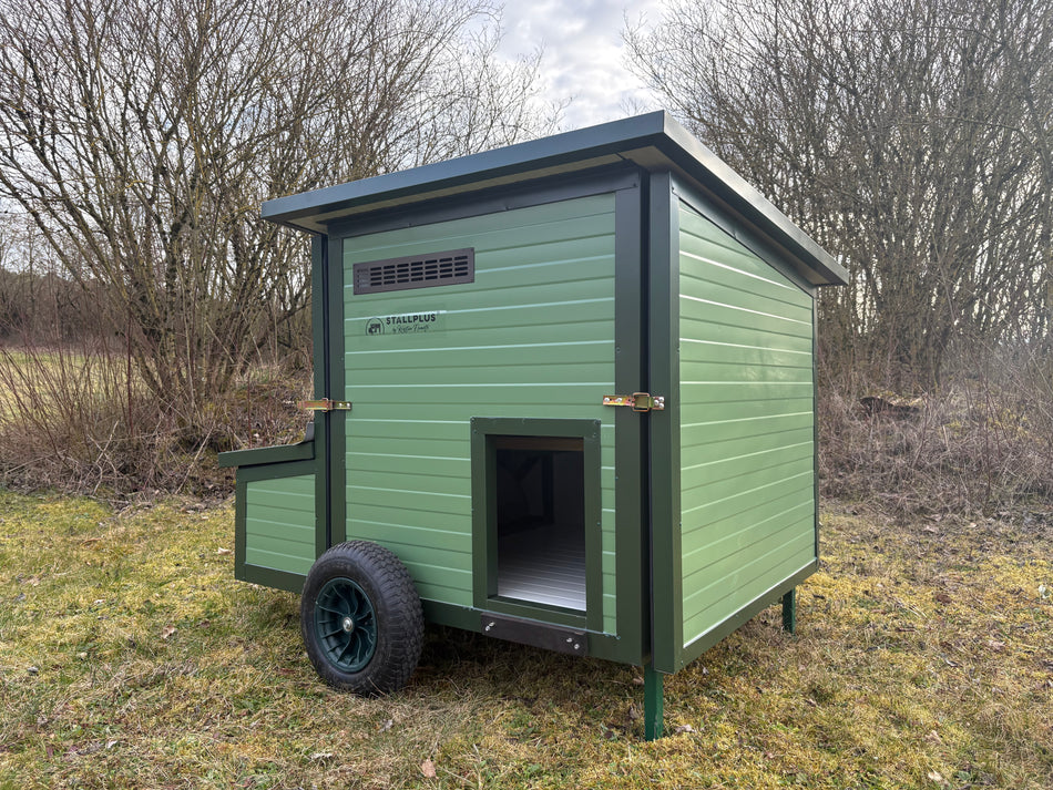 Hühnerstall- Hühnerhaus isoliert, winterfest Modell "Rosi" Mini mit 2 Räder für 6 Hühner Rg/Chg